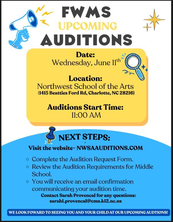  Date: Wednesday, June 11th. Location: Northwest School of the Arts. Start time is 11:00am